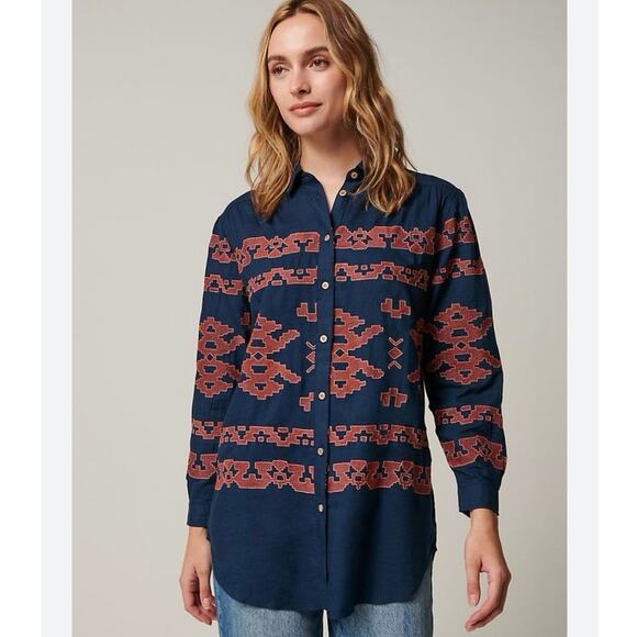 Overland Tops - Overland Size M Maya Cotton Blend Shirt Style 34223 Aztec Southwest Embroidered